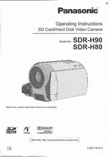 Panasonic SDR H 90 manual. Camera Instructions.